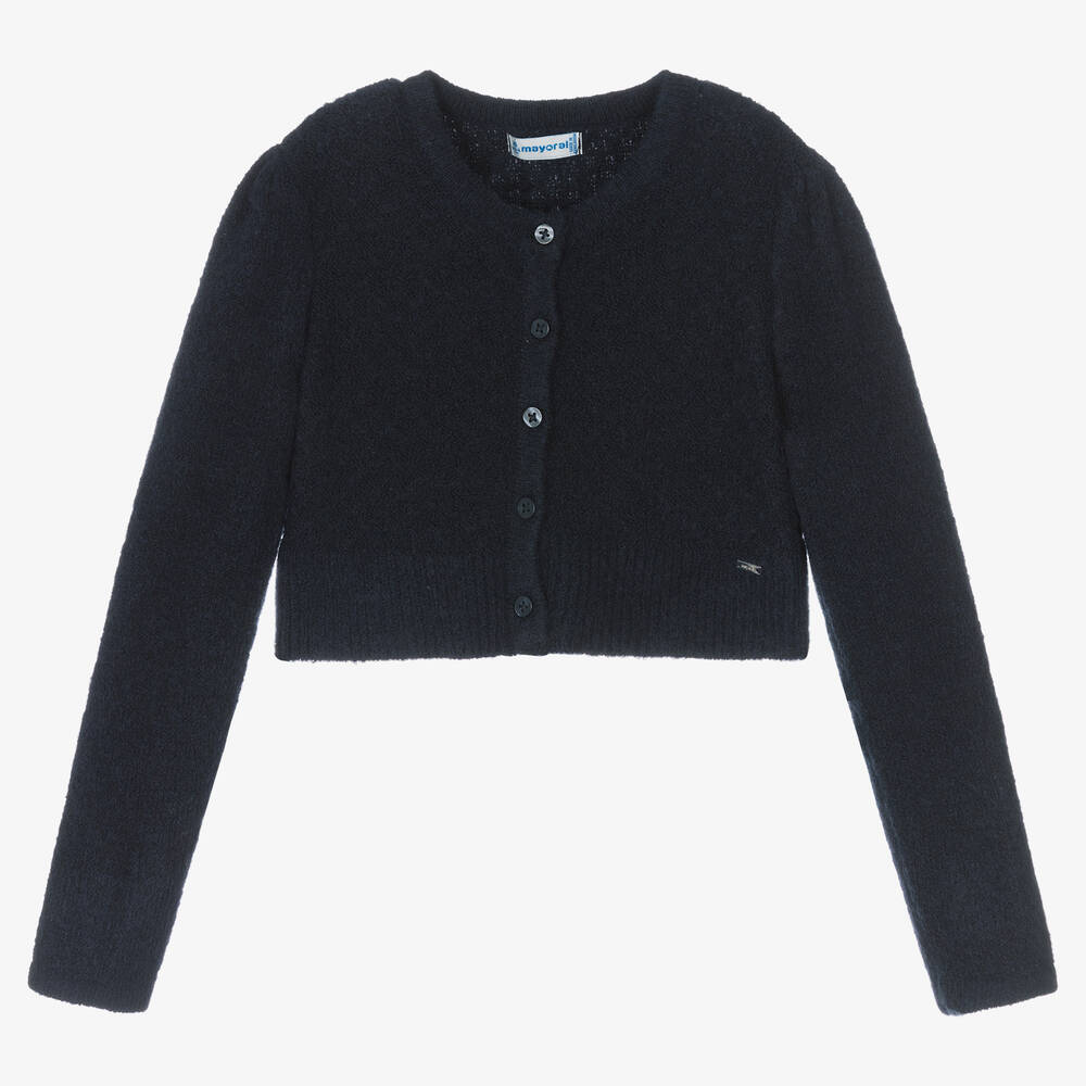 Mayoral-Navy Blue Knit Cropped Cardigan | Childrensalon Outlet