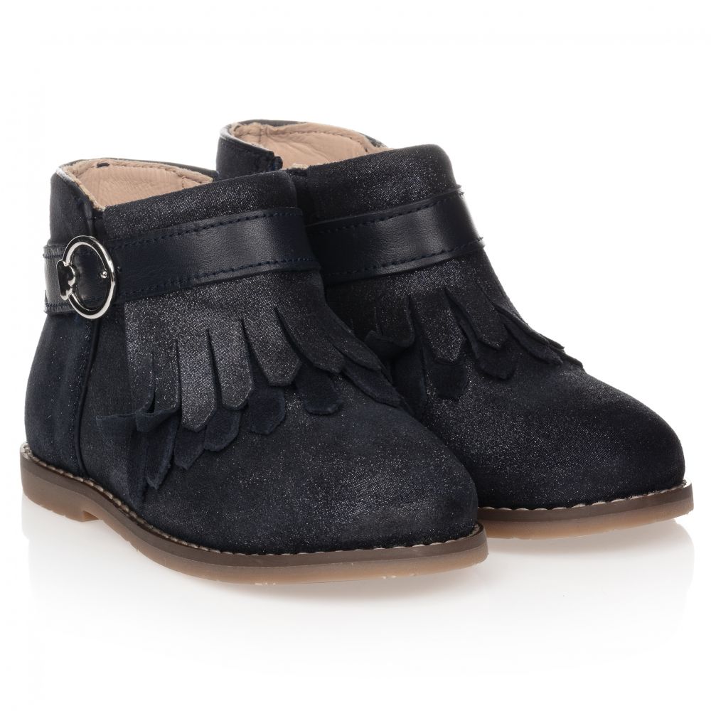 Mayoral - Темно-синие кожаные ботинки с бахромой | Childrensalon