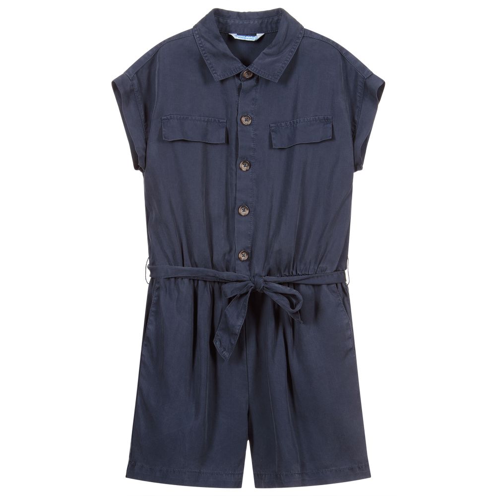 Mayoral-Navy Blue Lyocell Playsuit | Childrensalon Outlet