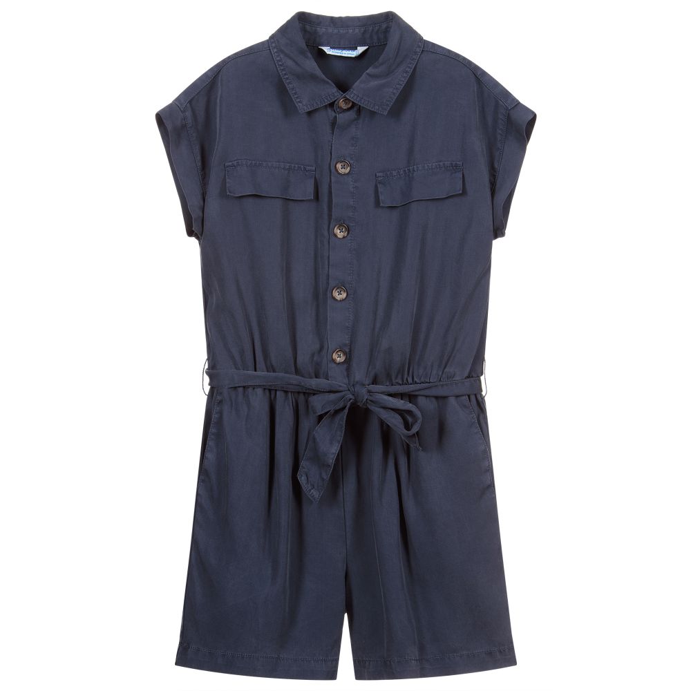 Mayoral - Navy Blue Lyocell Playsuit | Childrensalon