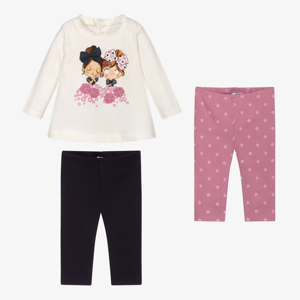 Mayoral - Navy Blue & Pink Leggings Set  | Childrensalon