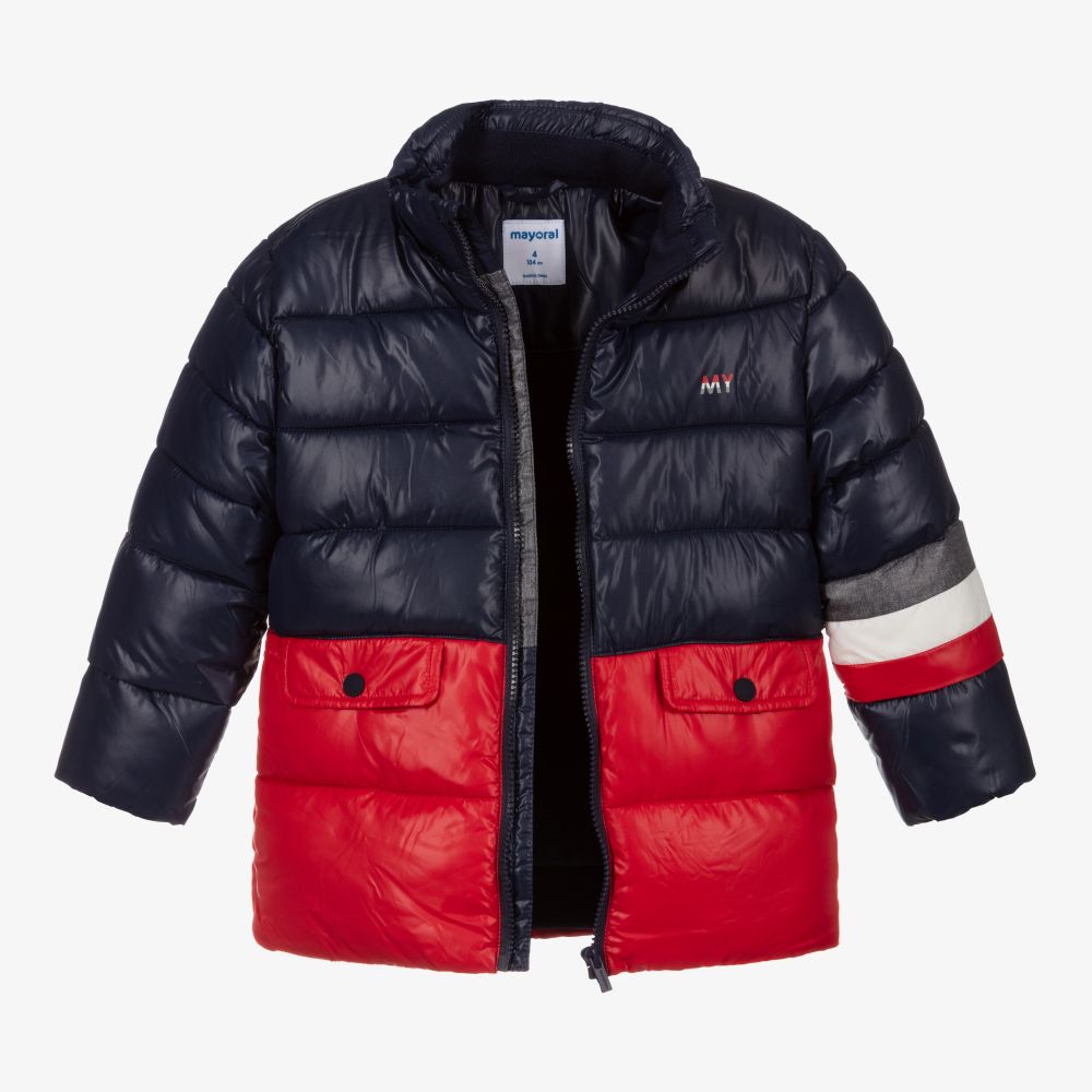 Mayoral - Navy Blue & Red Puffer Coat | Childrensalon Outlet