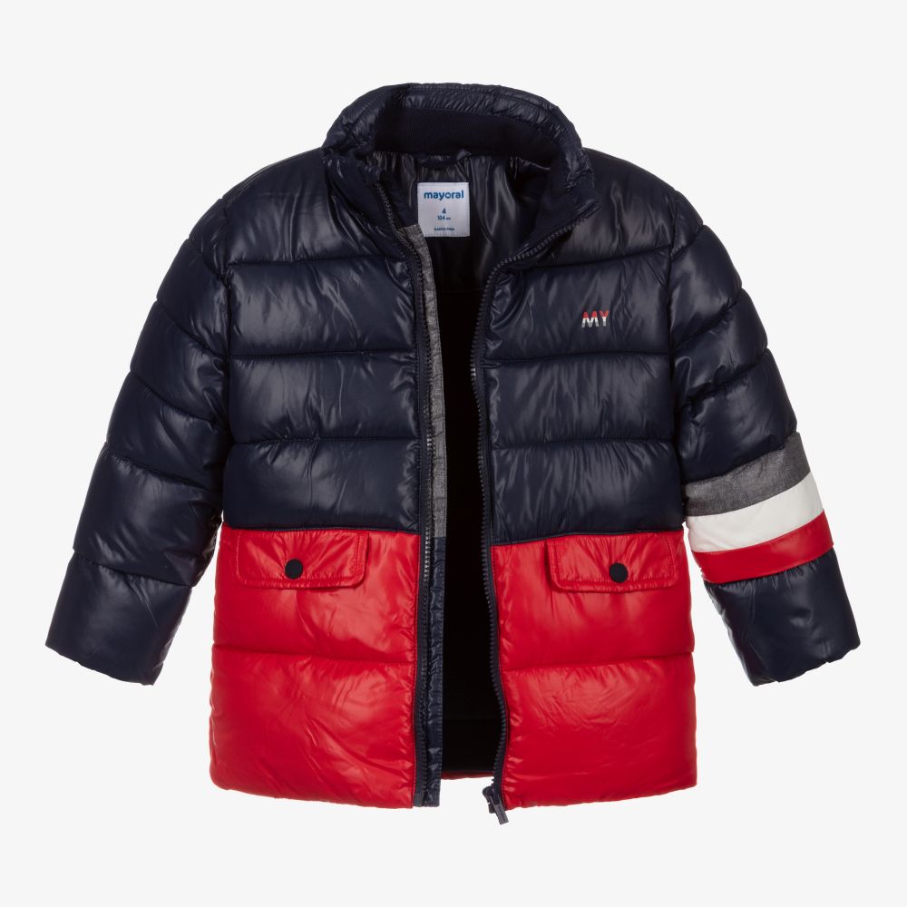 Mayoral-Navy Blue & Red Puffer Coat | Childrensalon Outlet