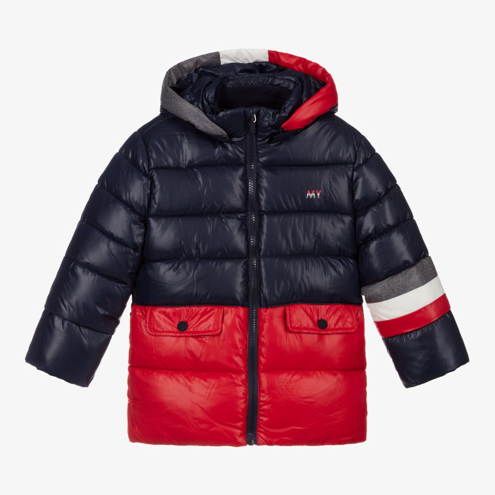 Mayoral - Navy Blue & Red Puffer Coat | Childrensalon