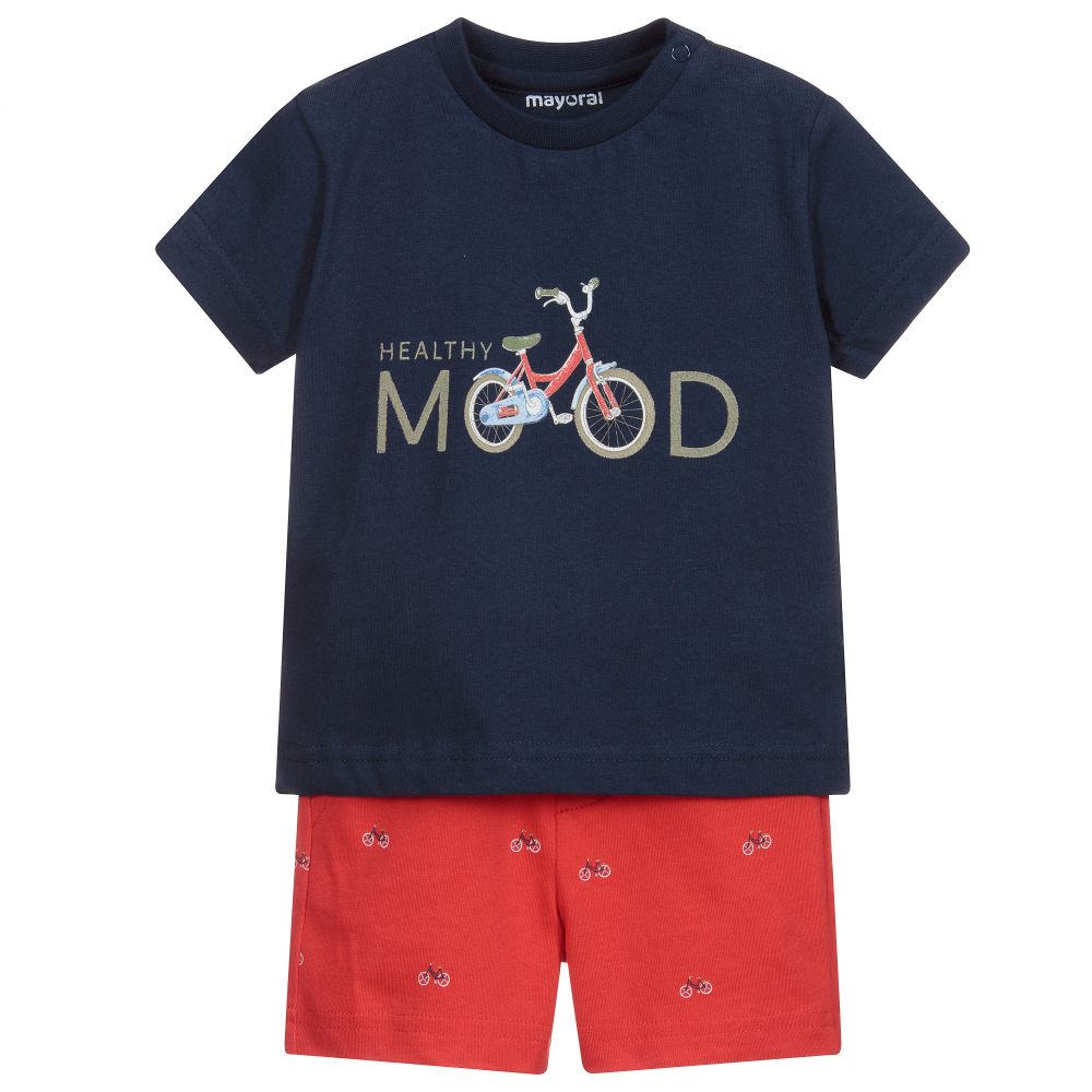 Mayoral - Комплект с темно-синим топом и красными шортами | Childrensalon