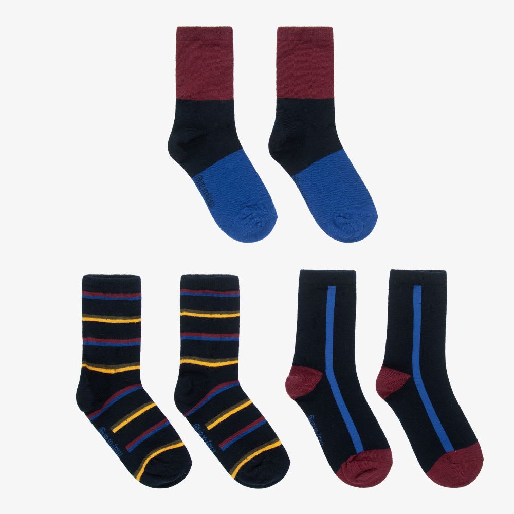 Mayoral - Navy Blue & Red Socks (3 Pack) | Childrensalon