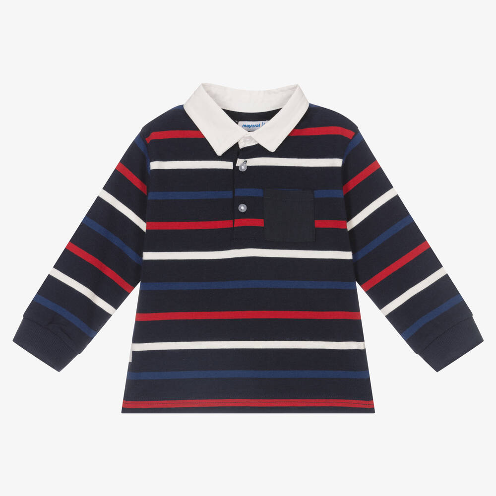 Mayoral - Navy Blue Striped Rugby Shirt | Childrensalon