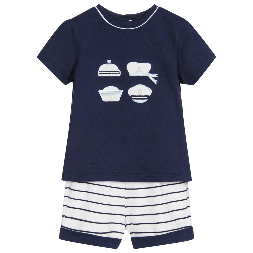 Mayoral Newborn - Navy Blue Striped Shorts Set | Childrensalon