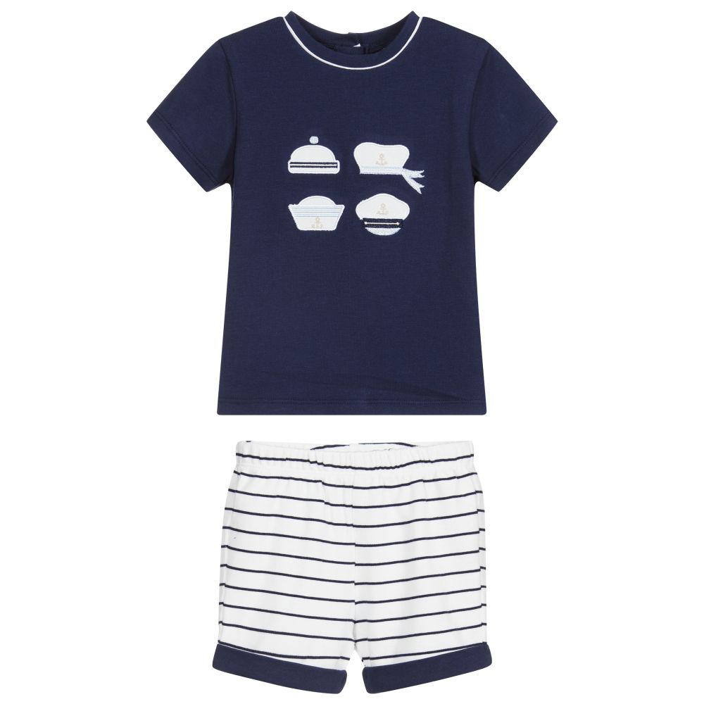 Mayoral Для новорожденных-Комплект с темно-синим топом и шортами в полоску | Childrensalon Outlet