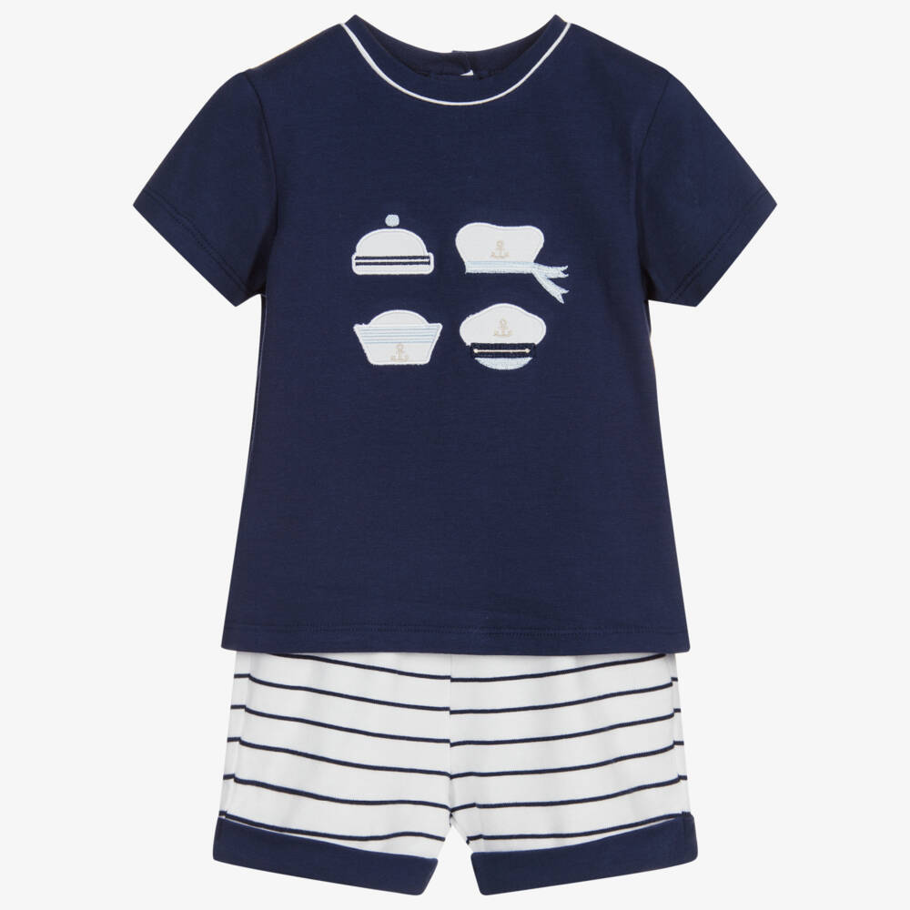 Mayoral Newborn-Navy Blue Striped Shorts Set | Childrensalon Outlet