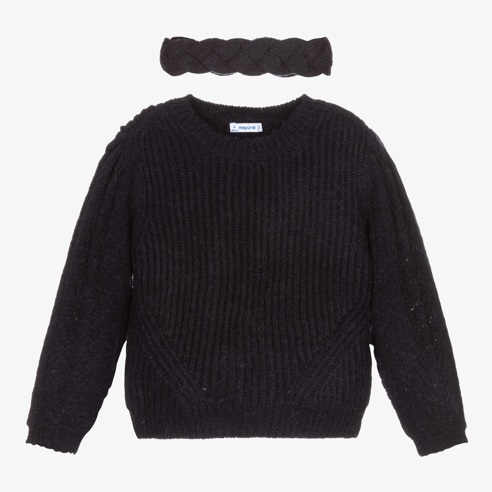 Mayoral - Navyblauer Pullover & Stirnband  | Childrensalon