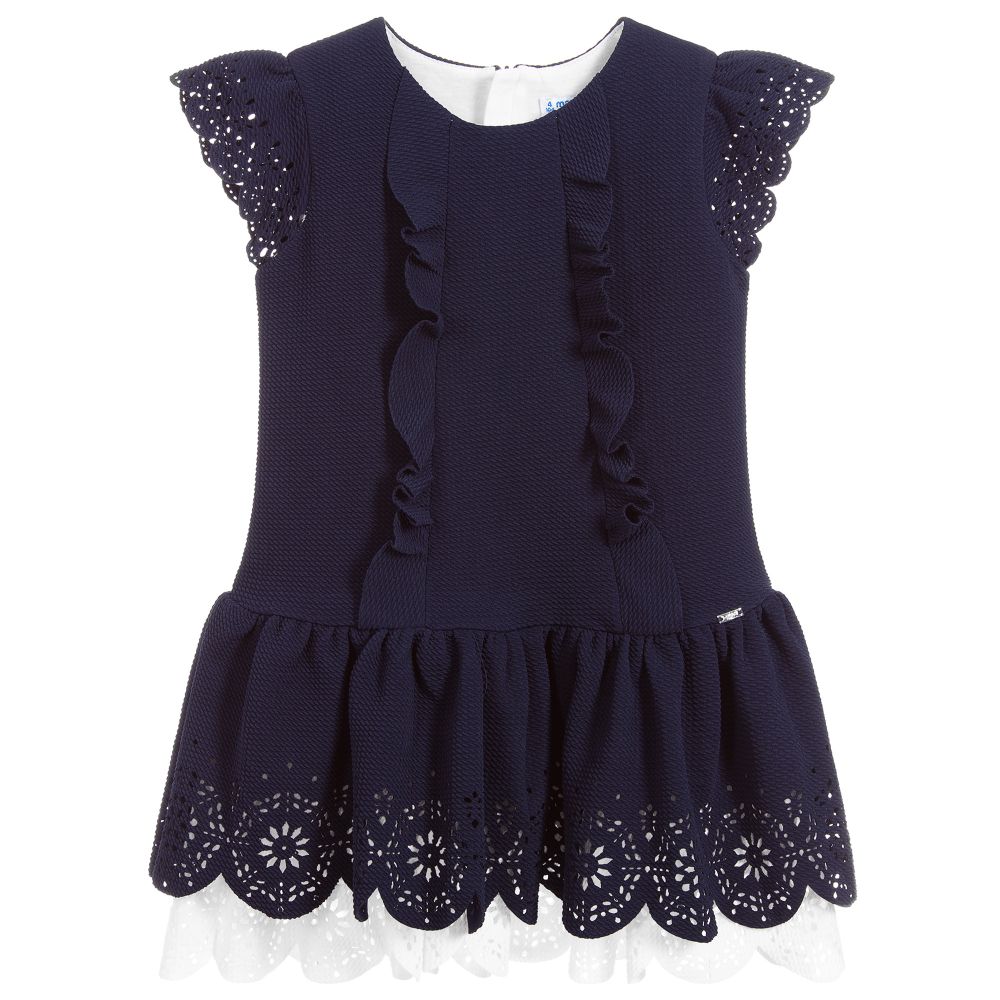 Mayoral - Navy Blue & White Jersey Dress | Childrensalon