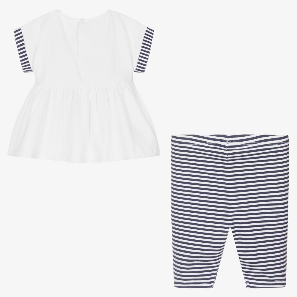 مايورال-طقم ليغنغز أطفال بناتي قطن جيرسي لون كحلي وأبيض | Childrensalon Outlet