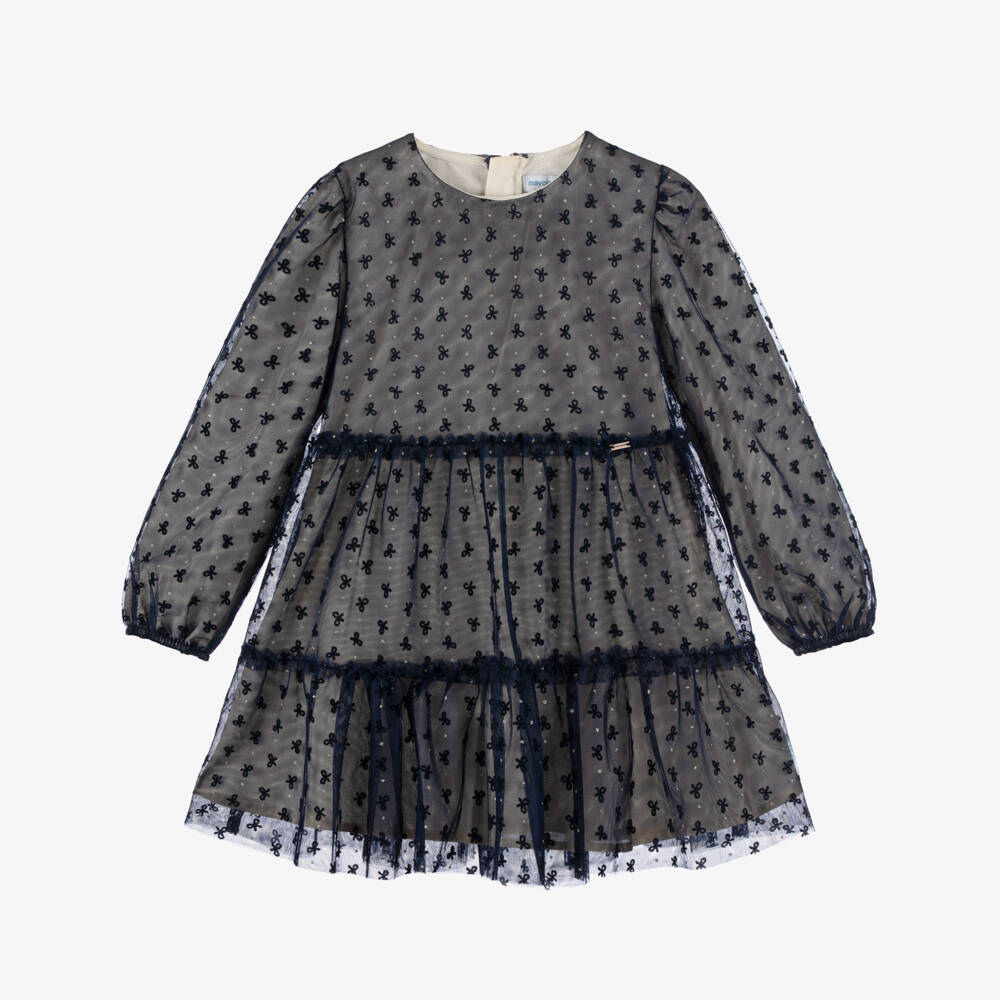 Mayoral-Navy Bow Tulle Dress | Childrensalon Outlet