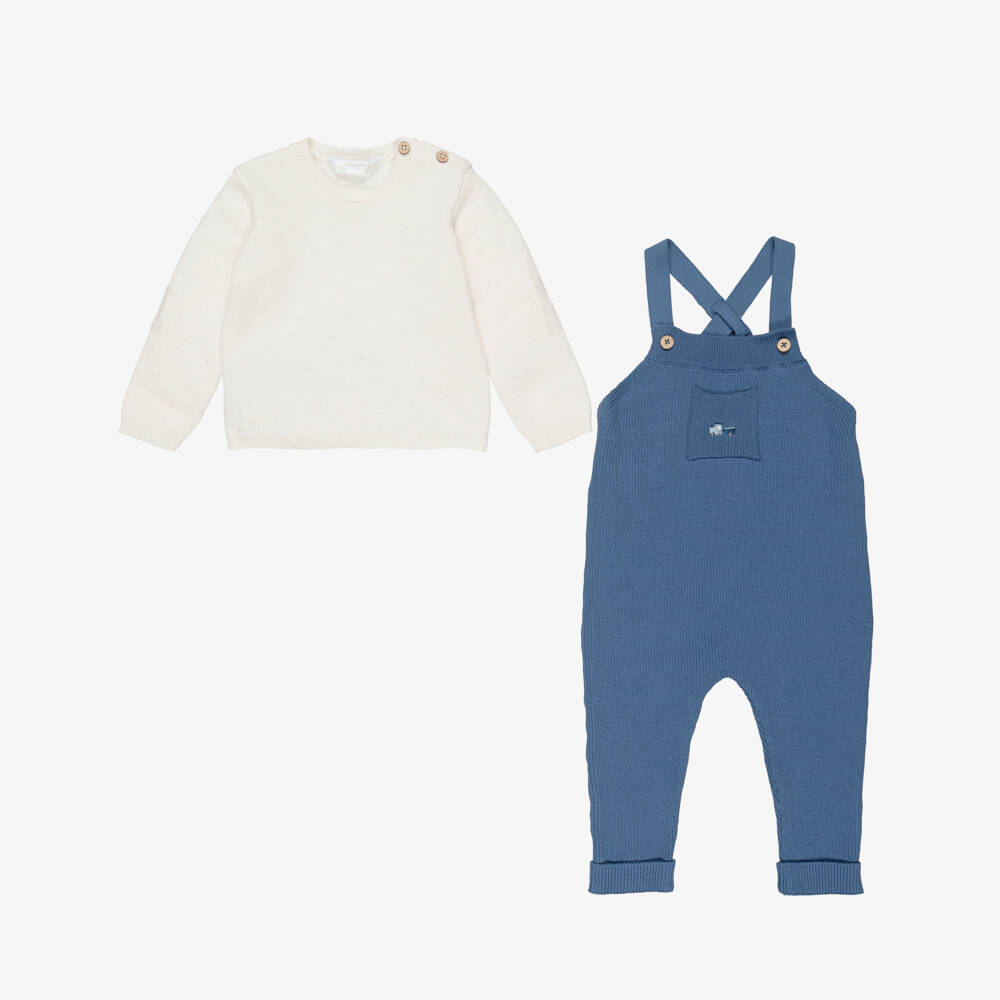 Mayoral Newborn-Navy Knit Dungaree Set | Childrensalon Outlet