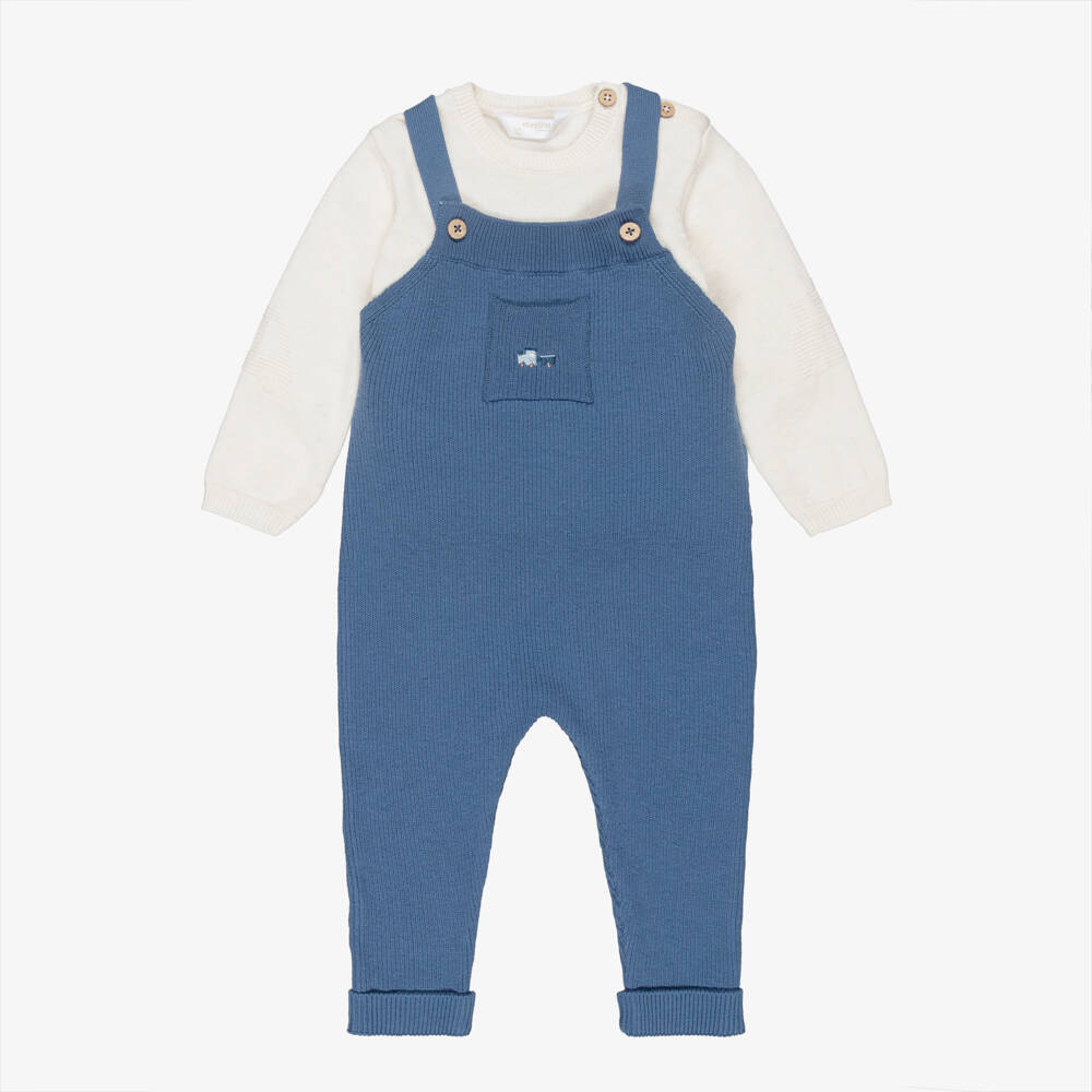 Mayoral Newborn-Navy Knit Dungaree Set | Childrensalon Outlet