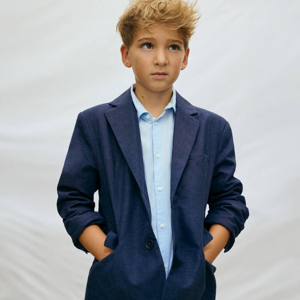 Mayoral Nukutavake-Navy Linen Mix Blazer | Childrensalon Outlet