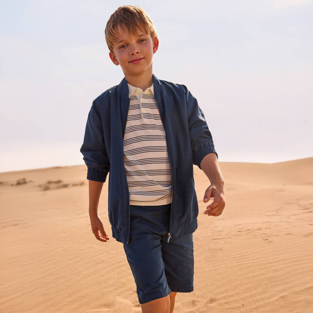 Mayoral Nukutavake-Navy Linen Mix Bomber Jacket | Childrensalon Outlet