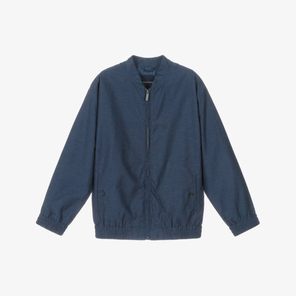 Mayoral Nukutavake-Navy Linen Mix Bomber Jacket | Childrensalon Outlet