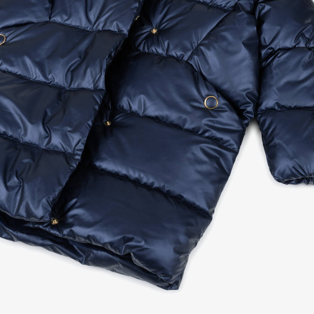 Mayoral-Navy Quilted Faux Fur Hooded Coat | Childrensalon Outlet