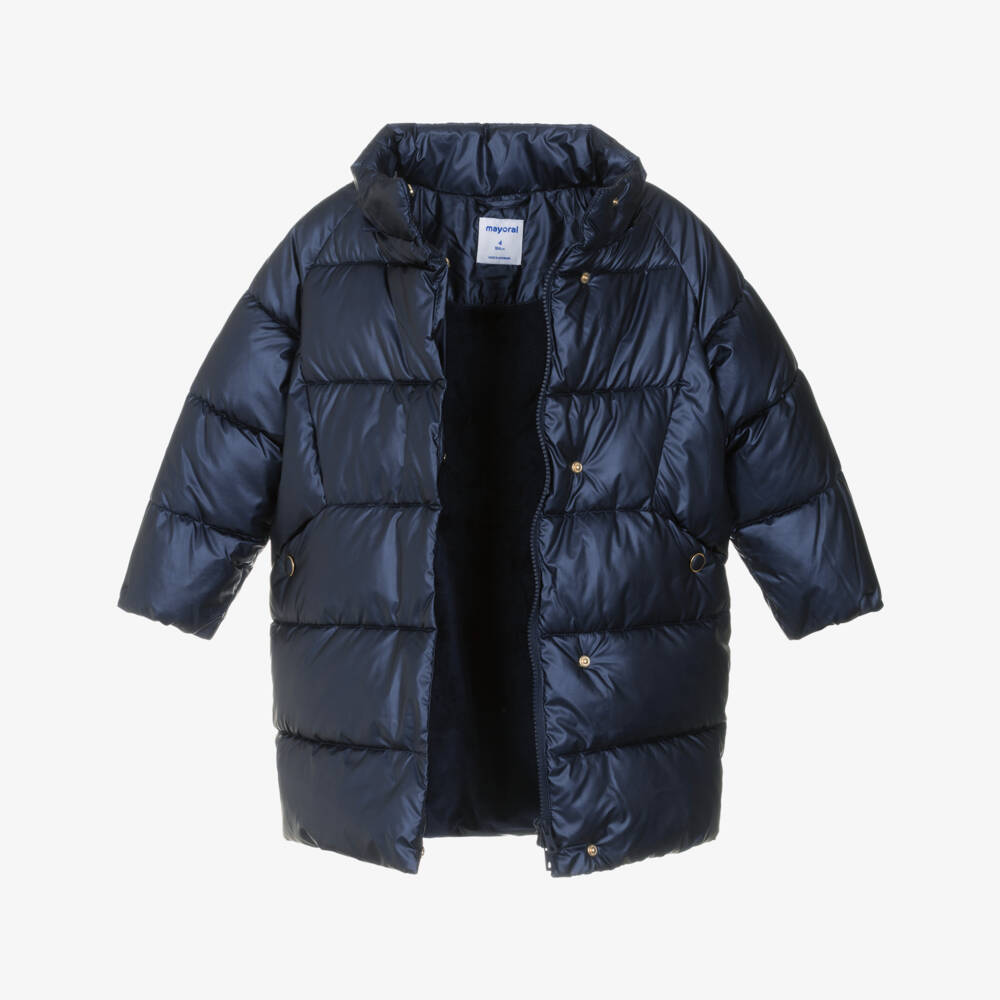 Mayoral-Navy Quilted Faux Fur Hooded Coat | Childrensalon Outlet