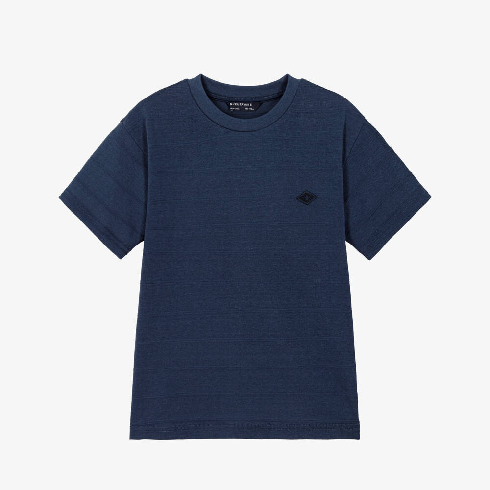 Mayoral Nukutavake-Navy Textured Stripe Tshirt | Childrensalon Outlet