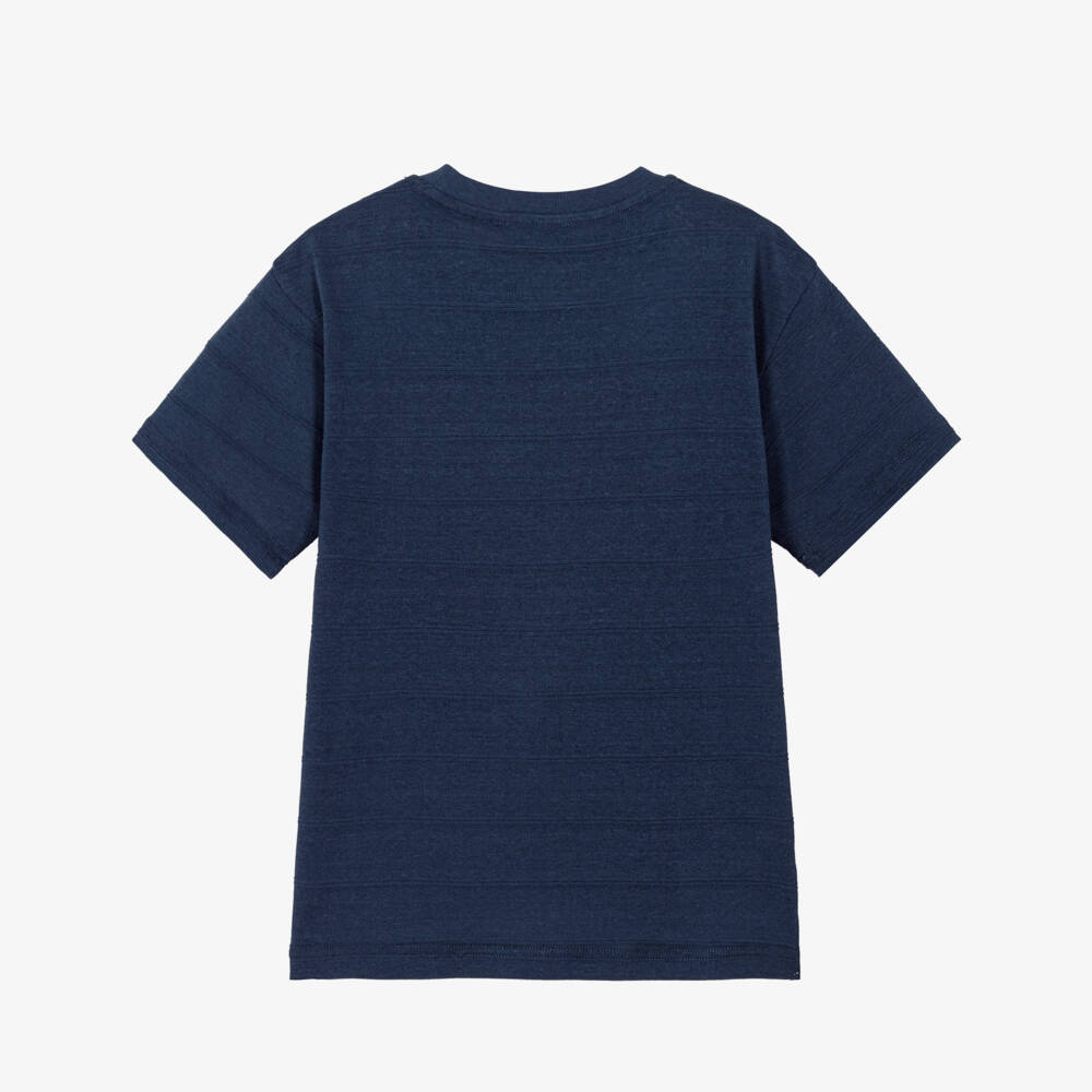 Mayoral Nukutavake-Navy Textured Stripe Tshirt | Childrensalon Outlet