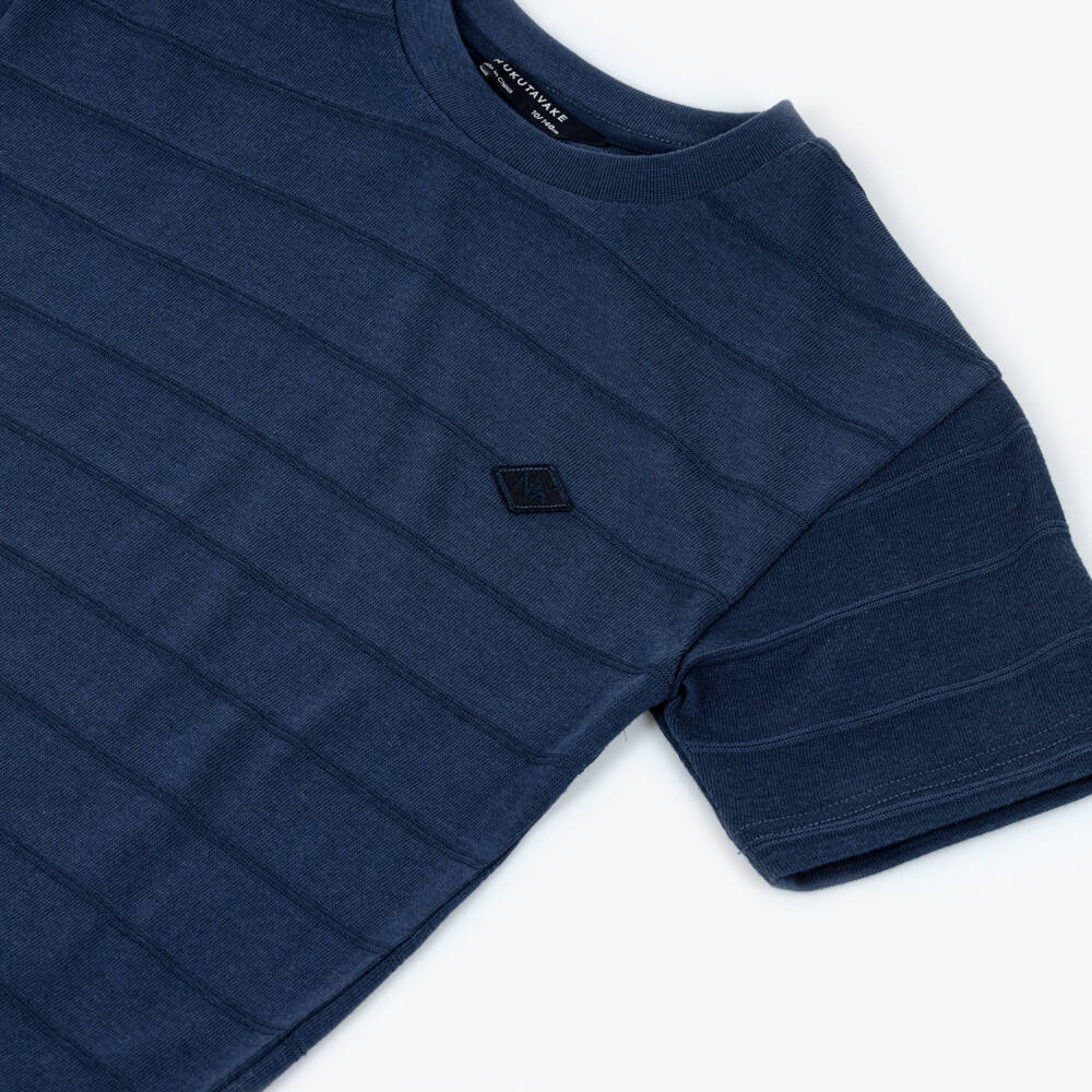 Mayoral Nukutavake-Navy Textured Stripe Tshirt | Childrensalon Outlet