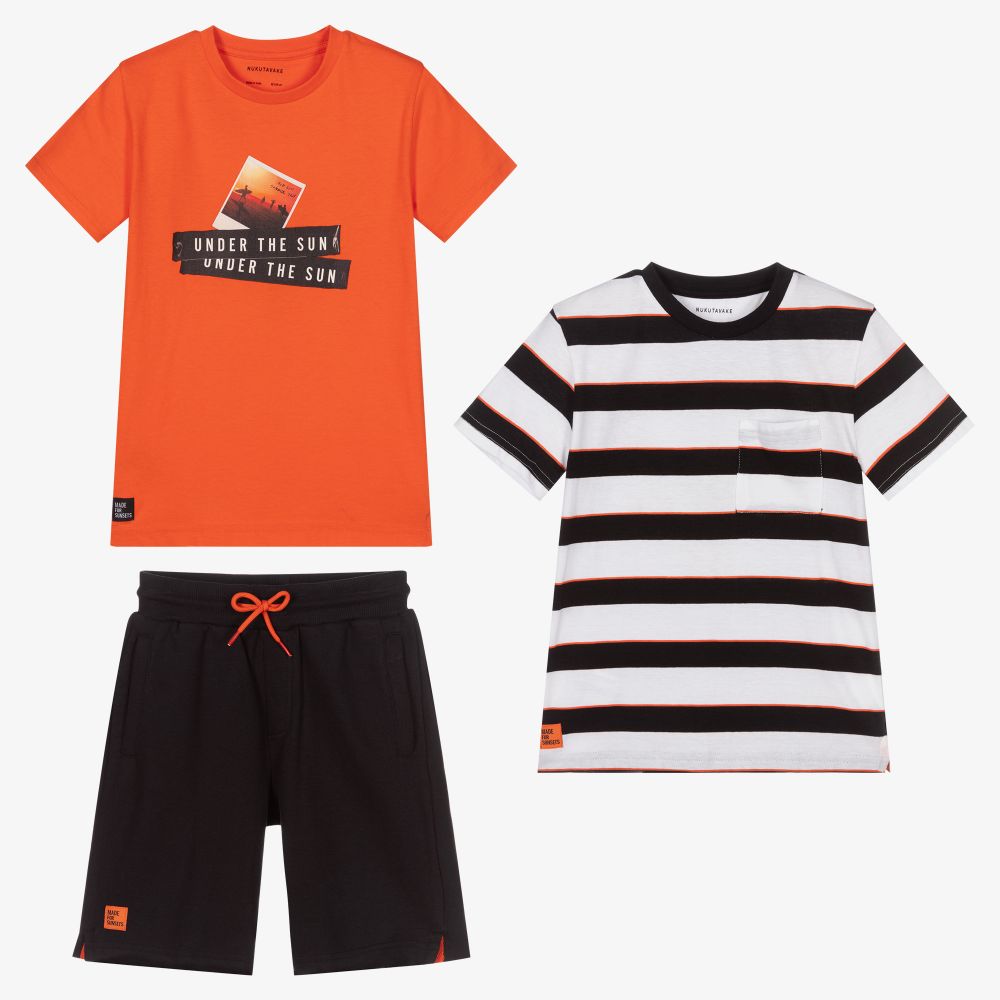 Mayoral Nukutavake - Orange & Black Shorts Set  | Childrensalon