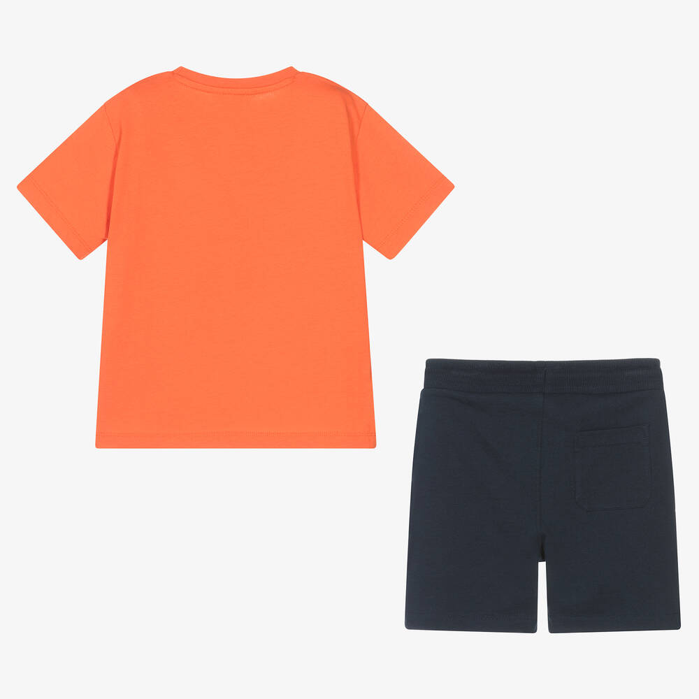 Mayoral-Orange & Blue Cotton Dinosaur Shorts Set | Childrensalon Outlet