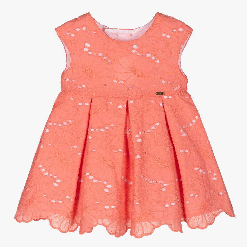 Mayoral - Oranges Kleid mit Lochstickerei | Childrensalon