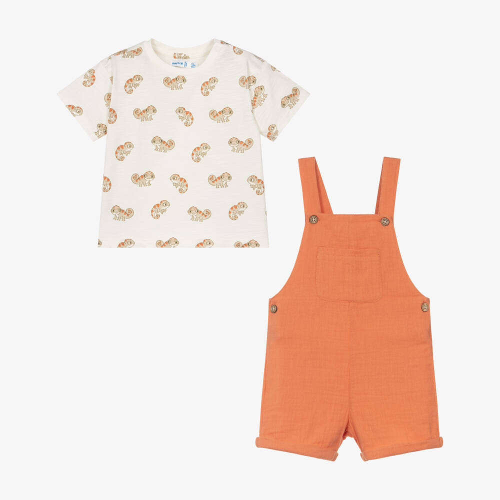 Mayoral-Orange Chameleon Print Dungaree Set | Childrensalon Outlet