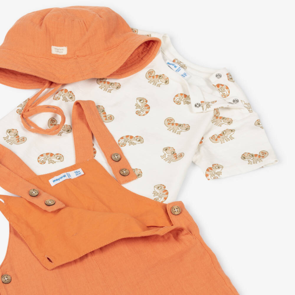 Mayoral-Orange Chameleon Print Dungaree Set | Childrensalon Outlet