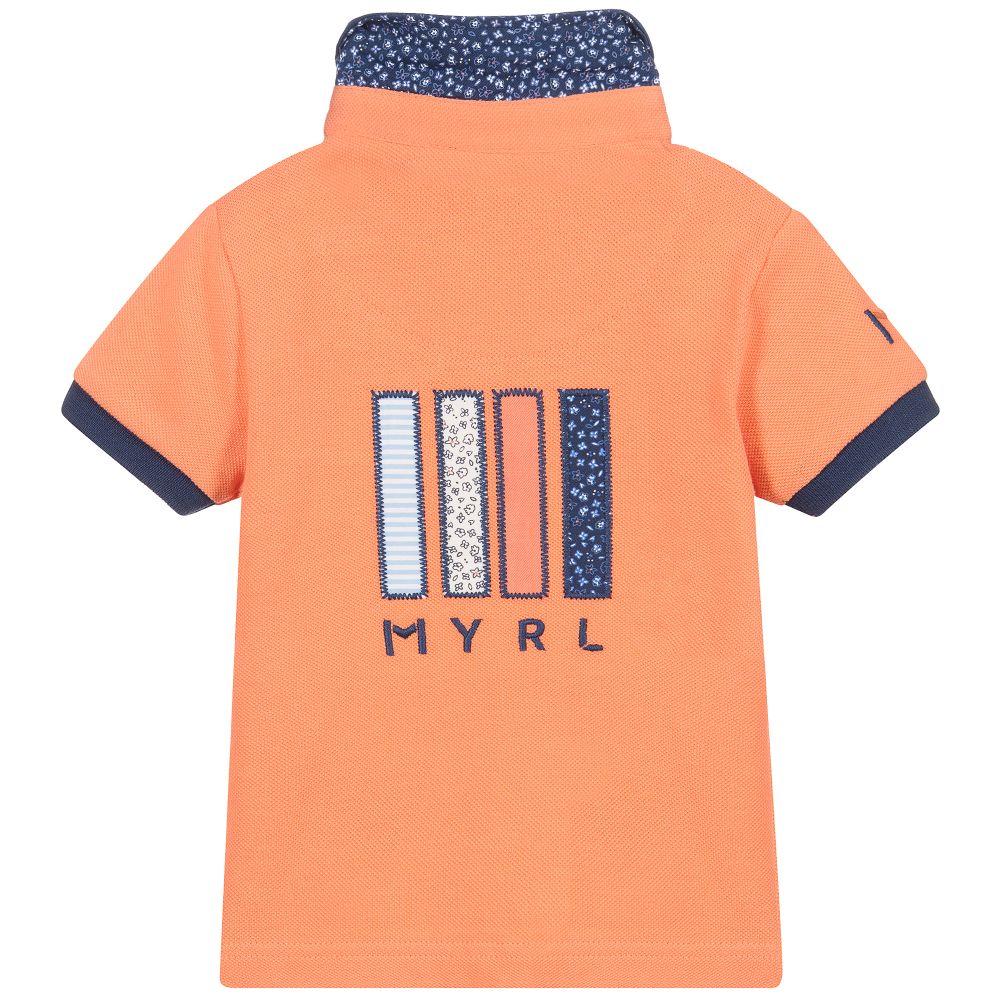 مايورال-توب بولو أطفال ولادي قطن بيكيه لون برتقالي و كحلي | Childrensalon Outlet