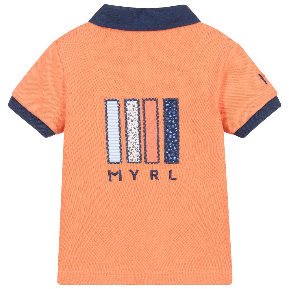 مايورال-توب بولو أطفال ولادي قطن بيكيه لون برتقالي و كحلي | Childrensalon Outlet