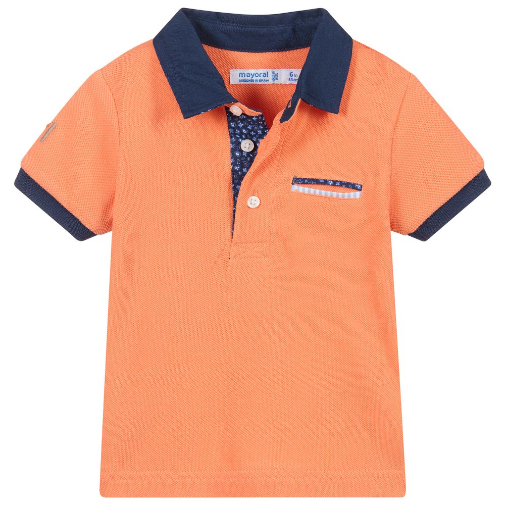 مايورال-توب بولو أطفال ولادي قطن بيكيه لون برتقالي و كحلي | Childrensalon Outlet