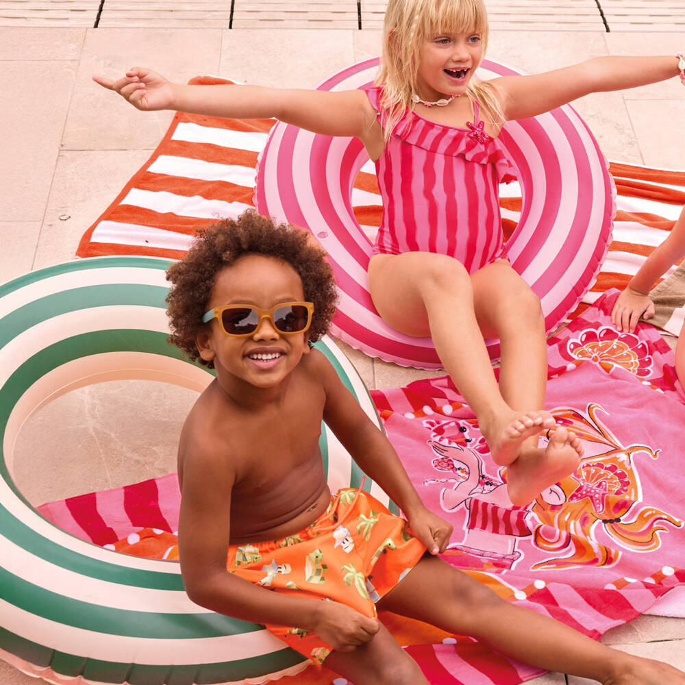 Mayoral-Orange Palm Tree Monkey Swim Shorts | Childrensalon Outlet