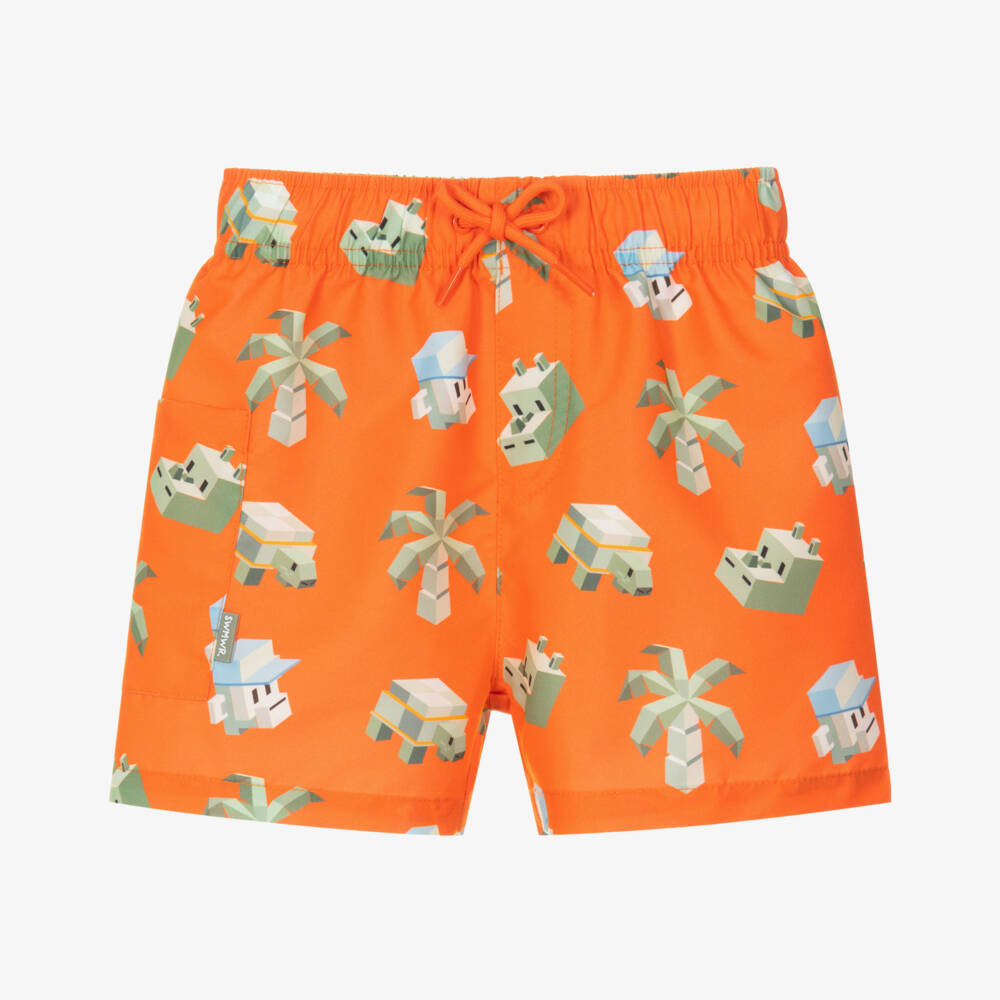 Mayoral-Orange Palm Tree Monkey Swim Shorts | Childrensalon Outlet
