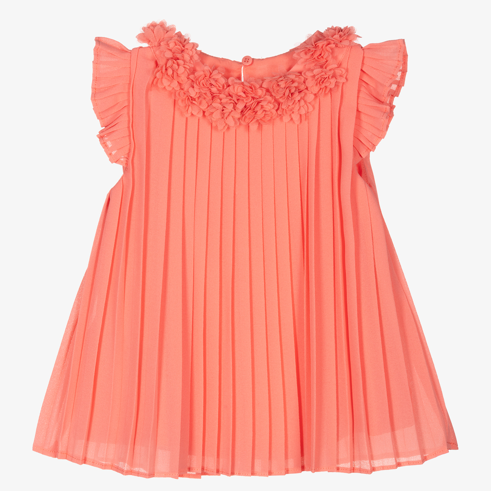 Mayoral - Oranges, plissiertes Crêpe-Kleid (M) | Childrensalon