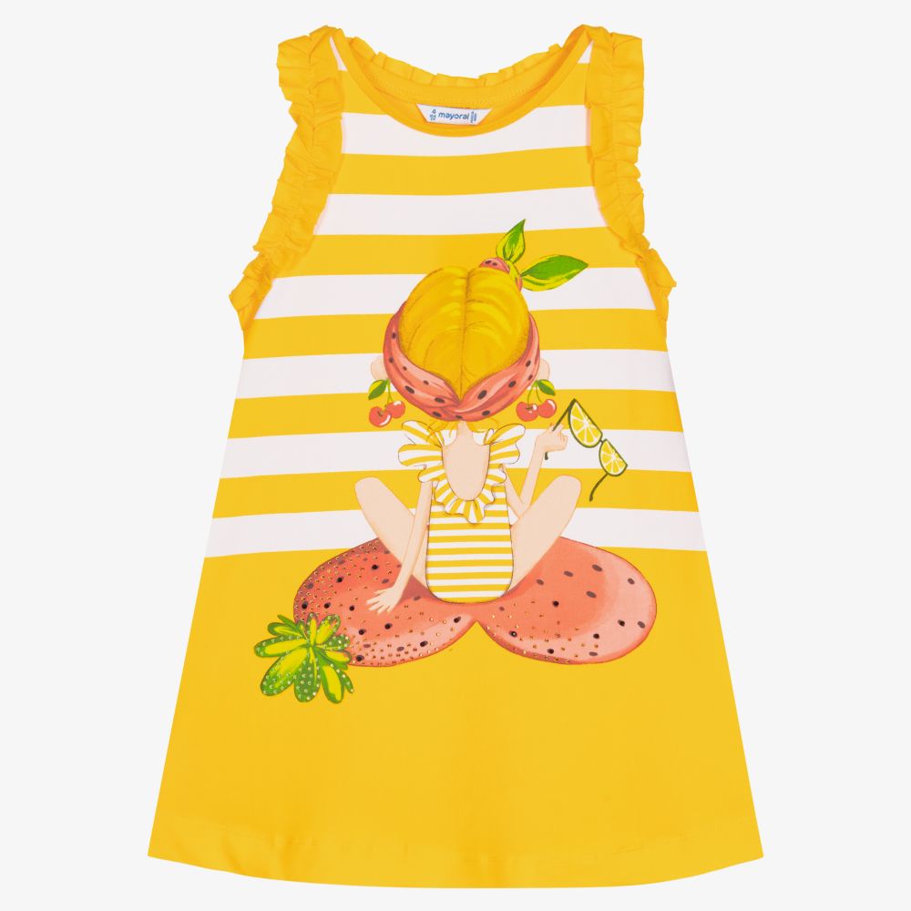 Mayoral - Oranges Baumwollkleid mit Streifen | Childrensalon