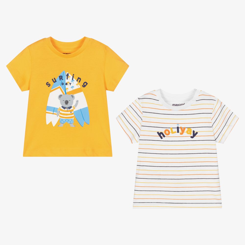 Mayoral - Orange & White T-Shirts (2 Pack) | Childrensalon