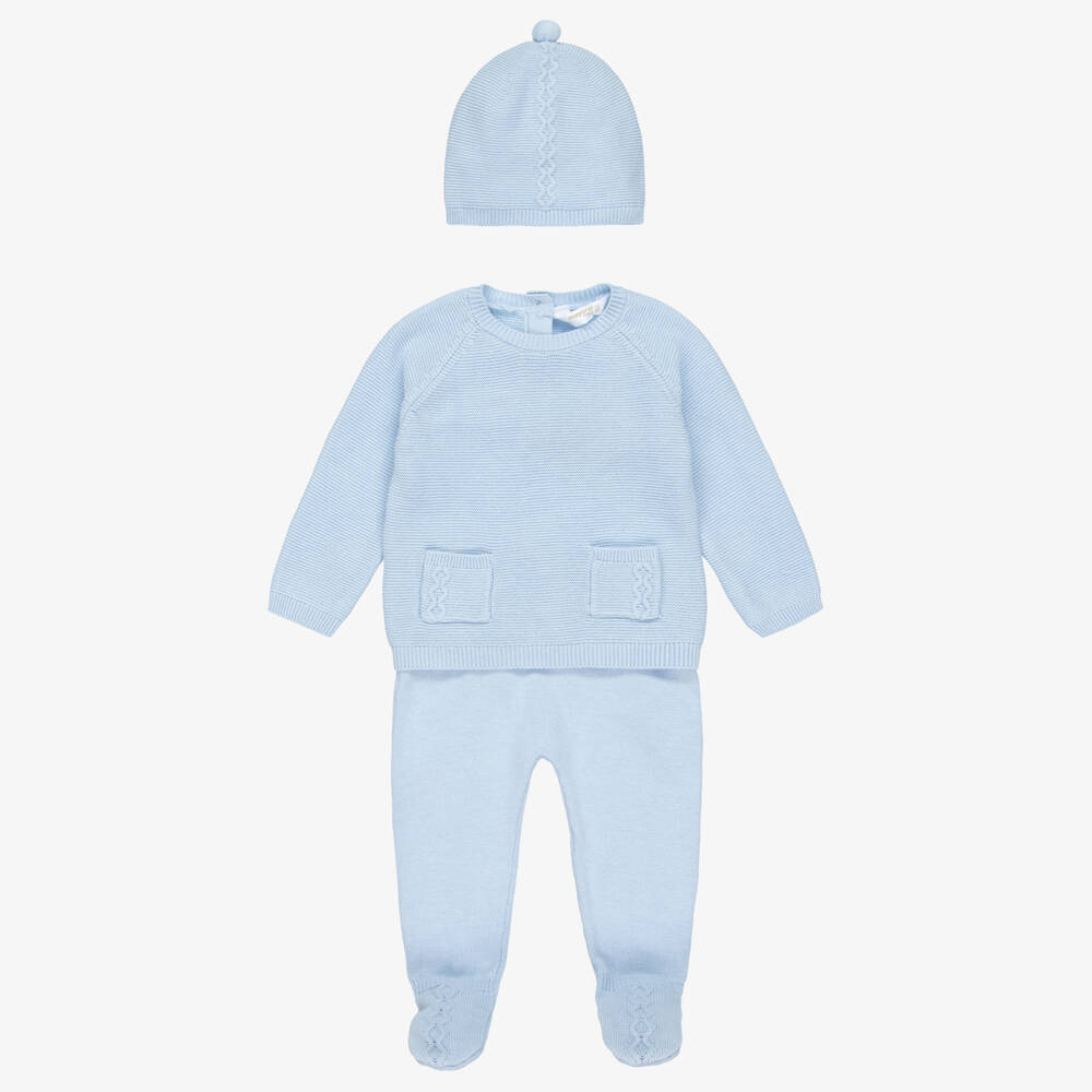 Mayoral Newborn-Pale Blue Cotton Knit Babygrow Set | Childrensalon Outlet