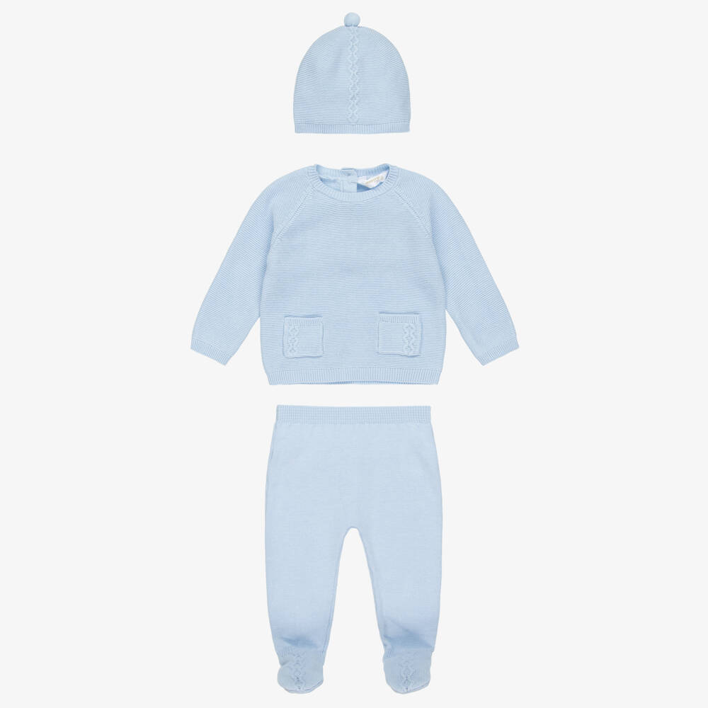 Mayoral Newborn-Pale Blue Cotton Knit Babygrow Set | Childrensalon Outlet