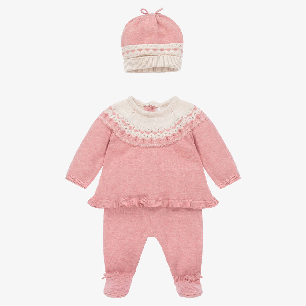 Mayoral - Pale Pink Cotton Knit 2 Piece Babygrow Set  | Childrensalon