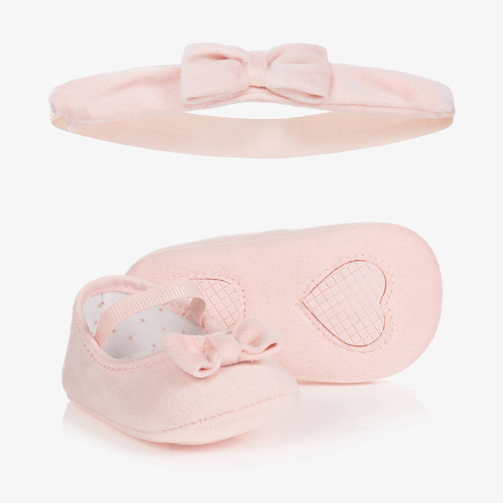 Mayoral Newborn - Розовая бархатная повязка на голову и пинетки | Childrensalon