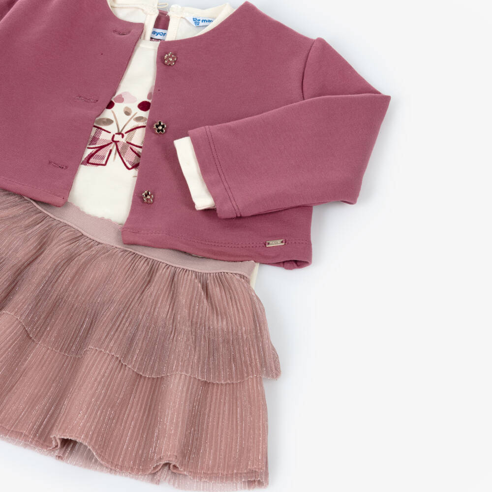 Mayoral-Pink 3 Piece Skirt Set | Childrensalon Outlet