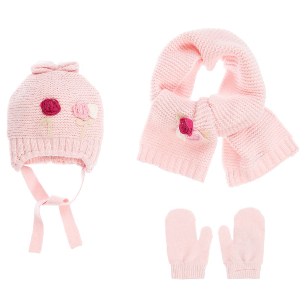 Mayoral - Pink 3 Pieces Hat Set | Childrensalon