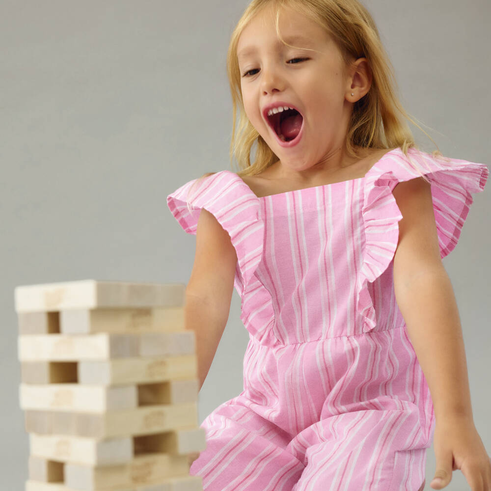 Mayoral-Pink And White Stripe Jumpsuit | Childrensalon Outlet