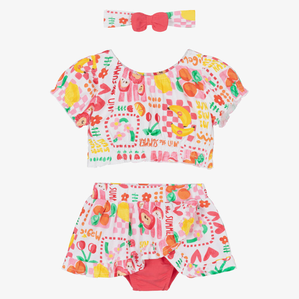 Mayoral-Pink Aop Skirts & Headband Set (3psc) | Childrensalon Outlet