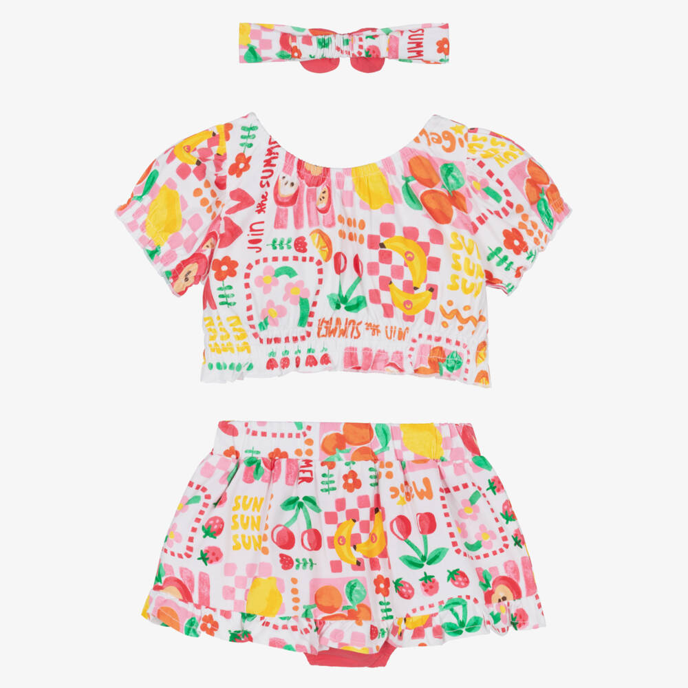 Mayoral-Pink Aop Skirts & Headband Set (3psc) | Childrensalon Outlet